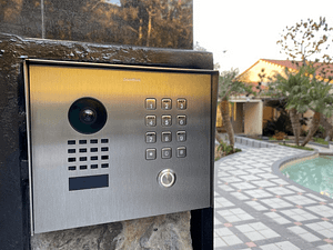Doorbird smart doorbell installed at the front entrance